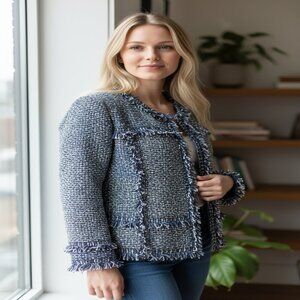 St John Beautiful BluesTweed Blazer Size 10